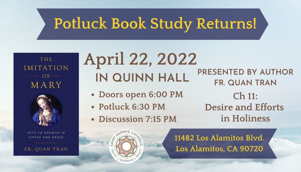 The popular Potluck Book Study of the book The Imitation of Mary returns on April 22