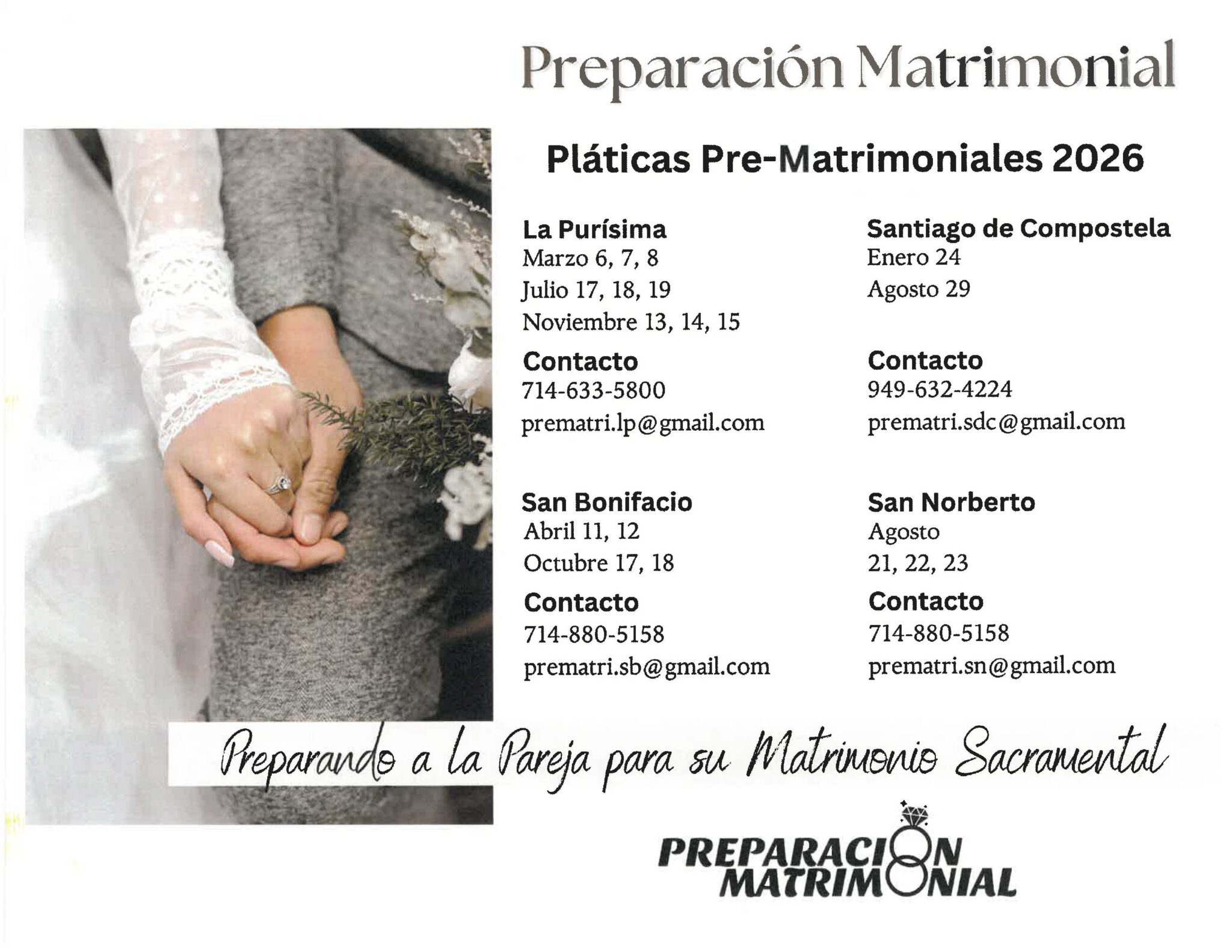 2026 calendario prematrimoniales