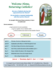 St. Joseph Catholic Church’s “Welcome Home” weekly series