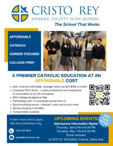Cristo Rey High School will host Admissions Information Nights on April 27 and May 11