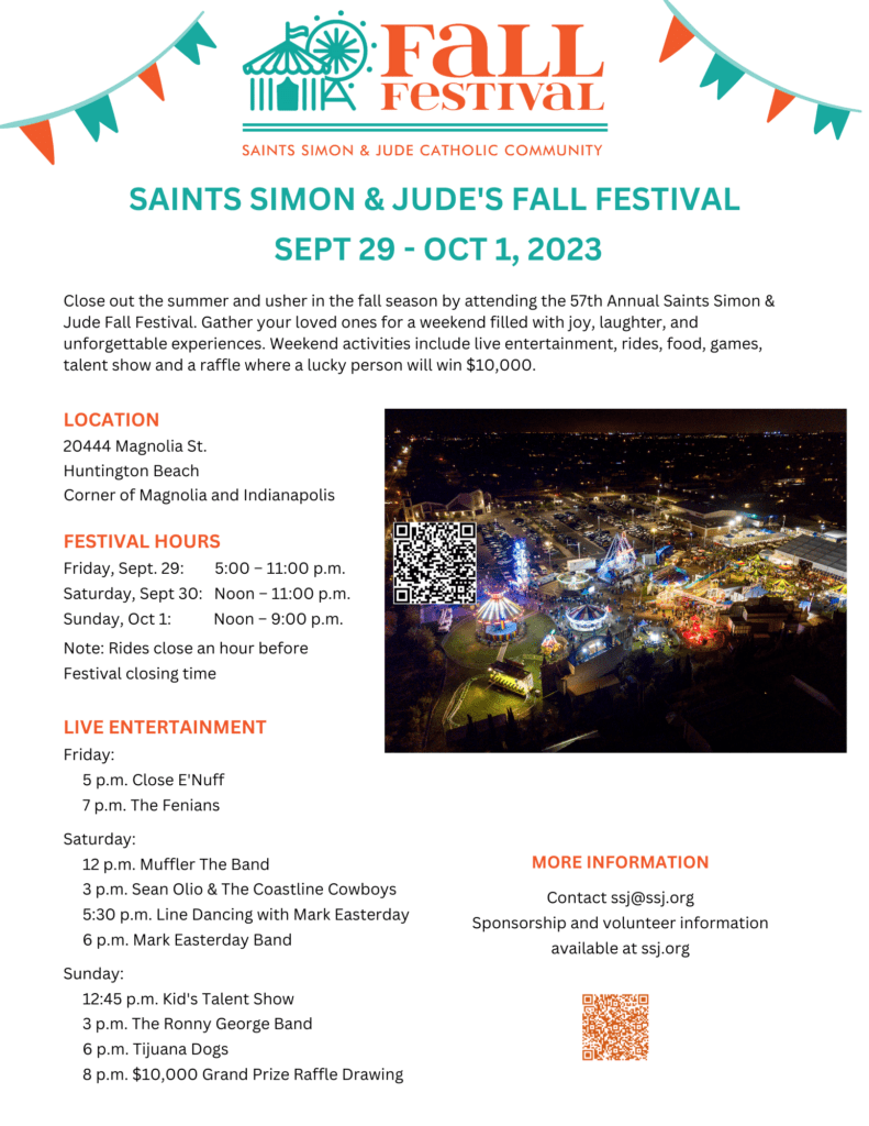 Saints Simon & Jude’s Fall Festival: Sept. 29 – Oct. 1, 2023