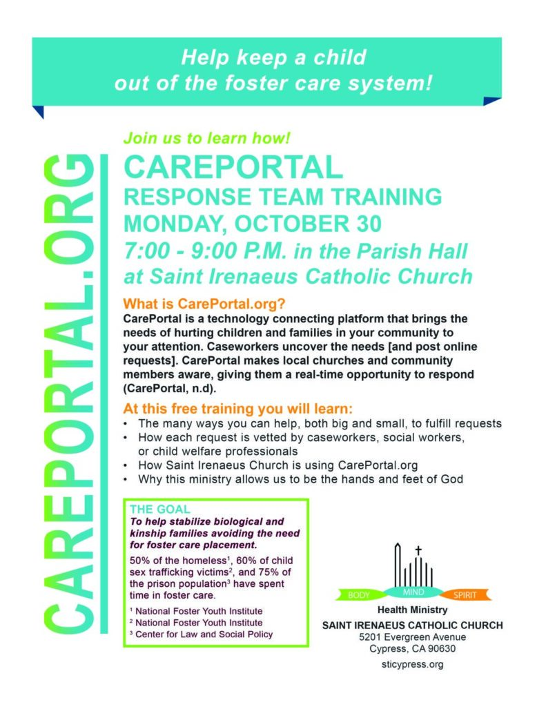 CarePortal Training Oct. 30 at St. Irenaeus