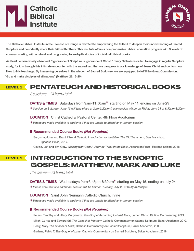 Level 1 Courses – Pentateuch and Historical Books – Catholic Biblical Institute