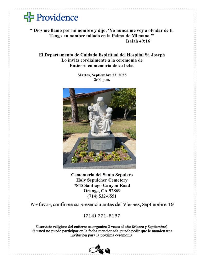 Infant Memorial Invitation Sept 23 2025 Spanish